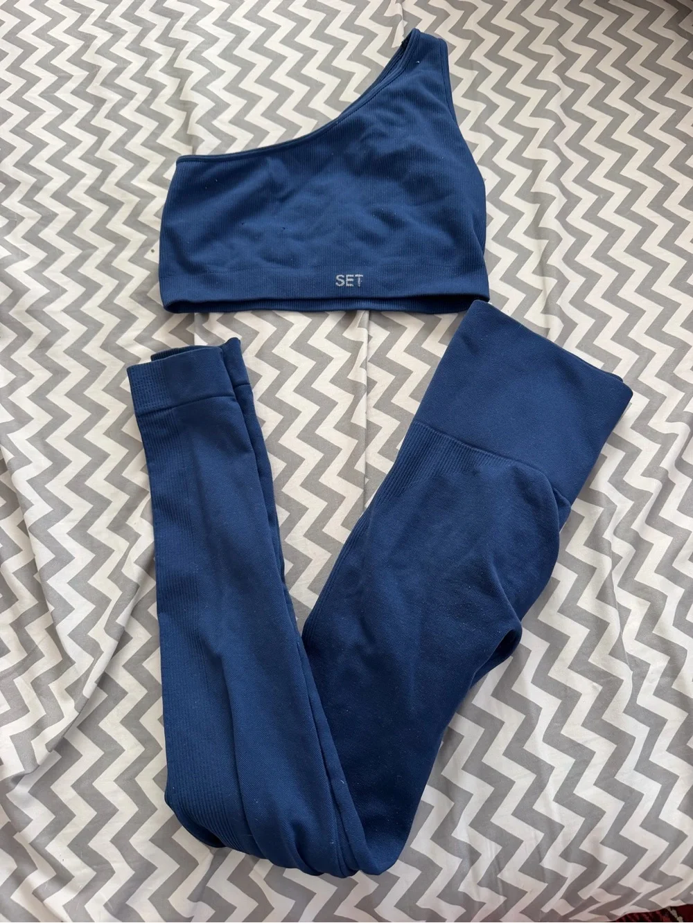 SET Active Navy One-Shoulder Sports Bra with Matching Navy Leggings